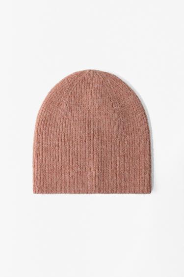 Zara RIBBED KNIT BEANIE HAT - Pink
