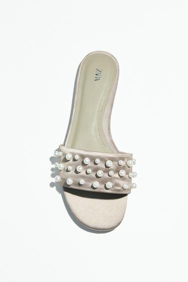 FLAT SANDALS WITH SHINY APPLIQUÉS - Khaki Green by Zara