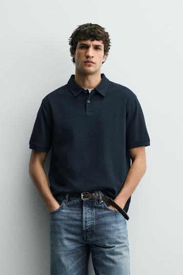 Zara 羅紋結構合身 POLO 衫 - 海藍色
