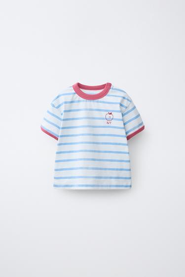T-SHIRT ÀS RISCAS MAÇÃ - Azulado da Zara