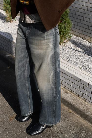 TRF BAGGY JEANS WITH SIDE PRINT - Blue by Zara