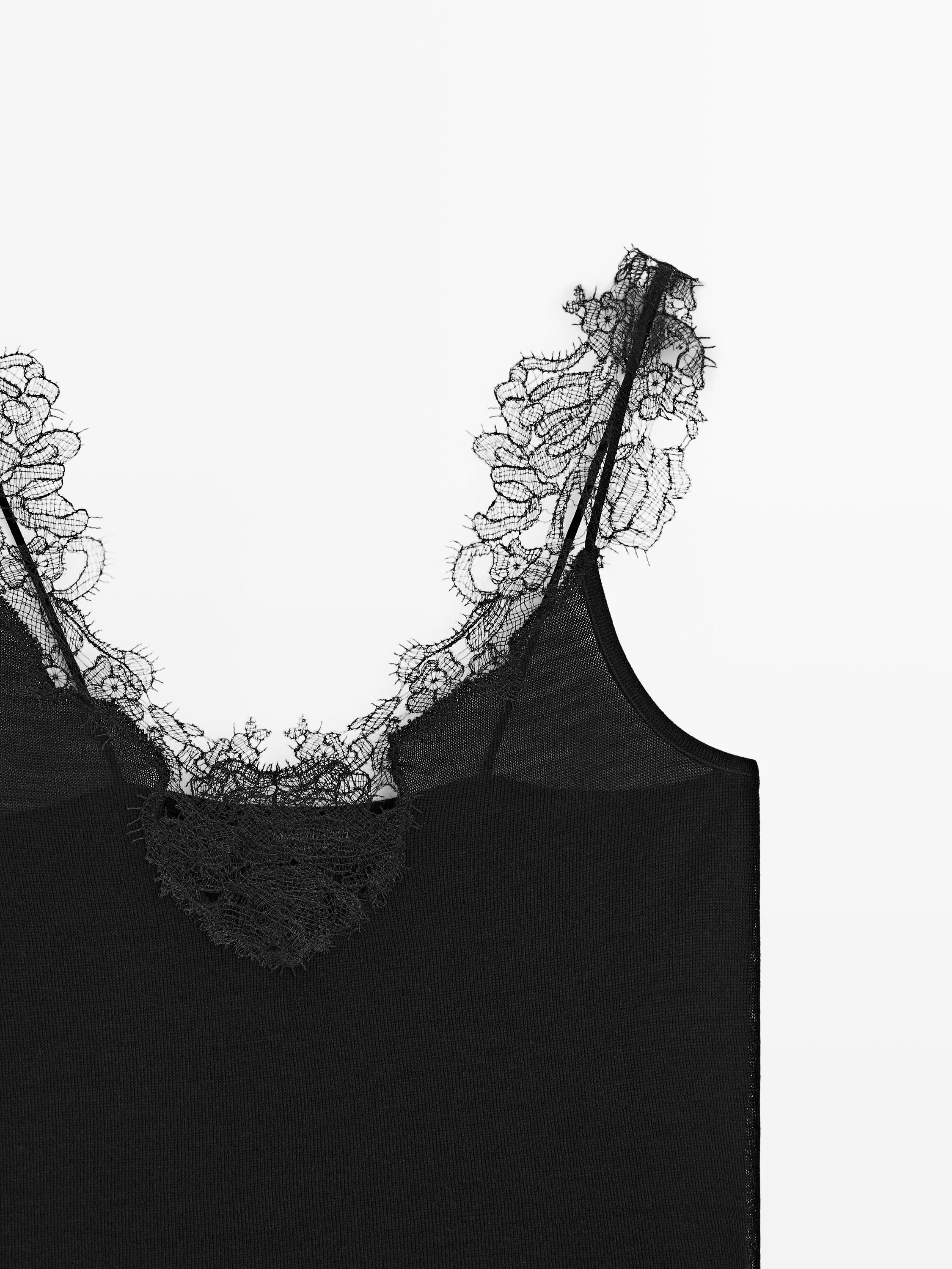 Strappy knit top with lace trim detail