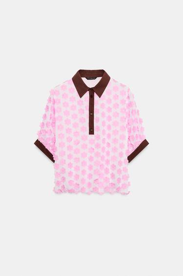Zara TEXTURED FLORAL BLOUSE - Pink