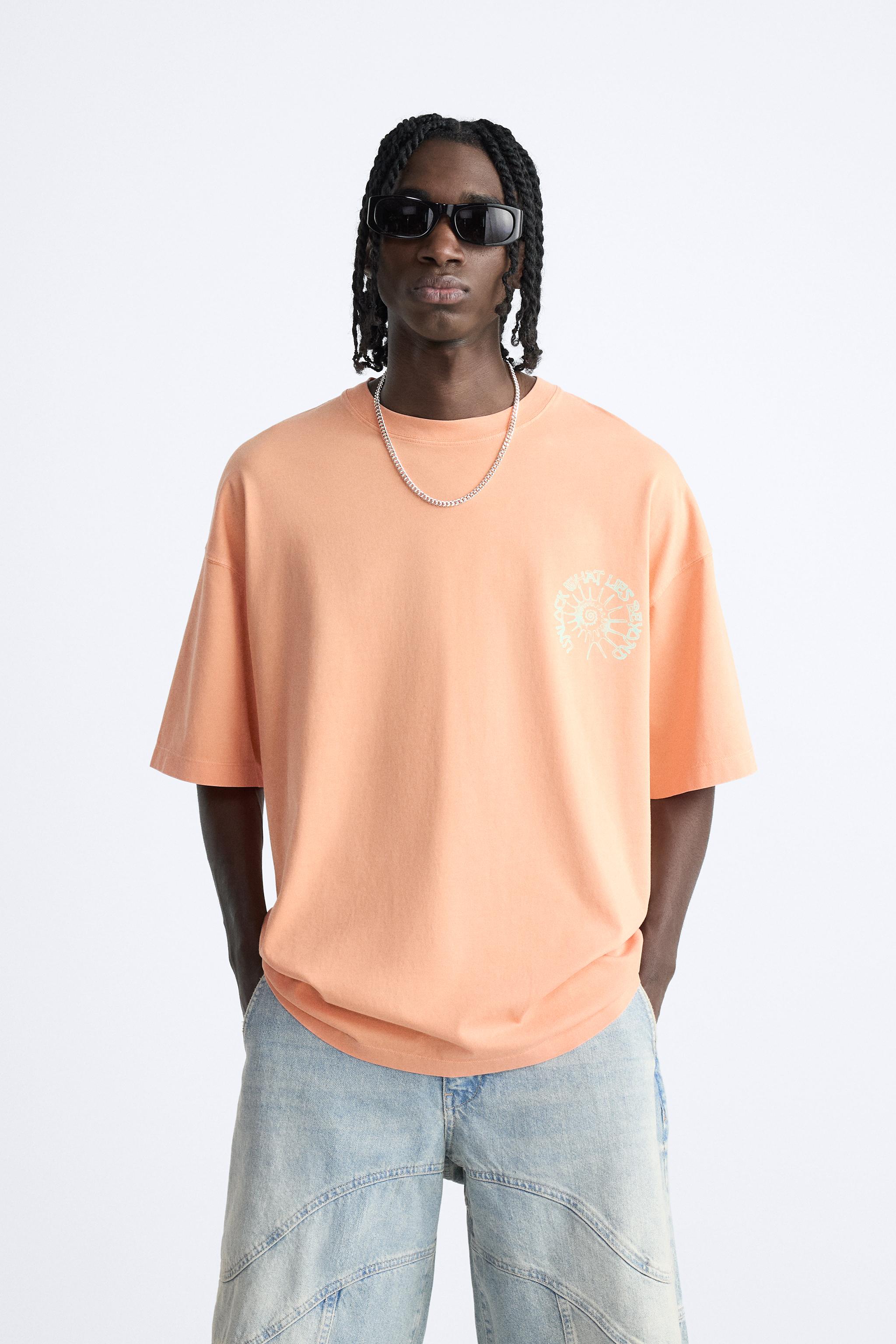 コントラストプリント Tシャツ - オレンジ色 | ZARA Japan / 日本
