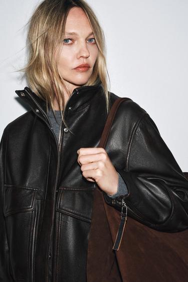 BLOUSON BOMBER EN CUIR ZW COLLECTION LIMITED EDITION - Marron de Zara - Image 3