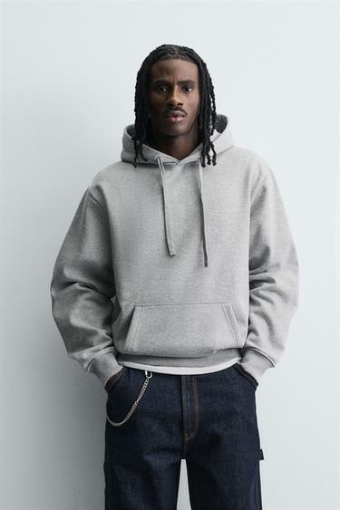 كنزة بغطاء رأس ثقيلة أساسية - رمادي فيجوريه by Zara