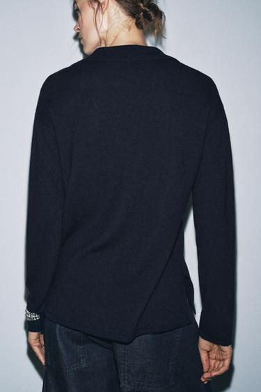 OVERSIZED EXTRA SOFT 100% WOOL POLO CARDIGAN - Navy blue by Zara - Image 4