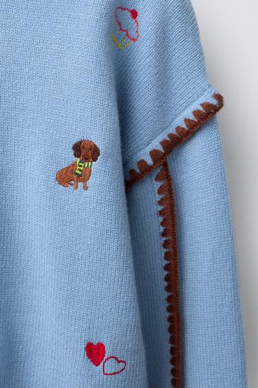 EMBROIDERED KNIT JUMPER - Light blue by Zara - Image 3