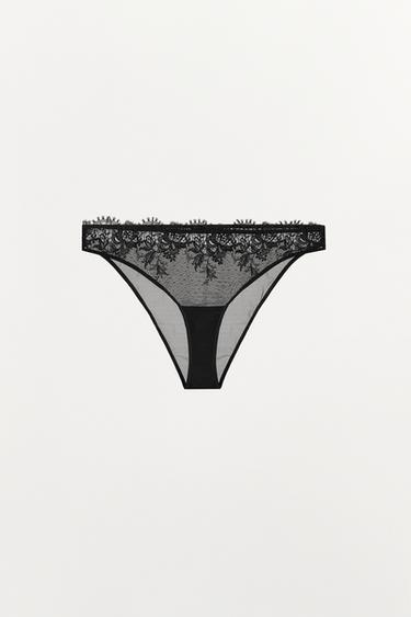 Zara DOTTED MESH LACE PANTIES - Black