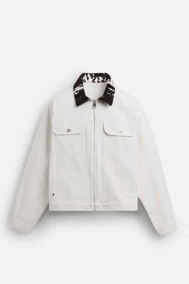 VESTE EN DENIM À COL IMPRIMÉ ANIMAL - Blanc de Zara - Image 6