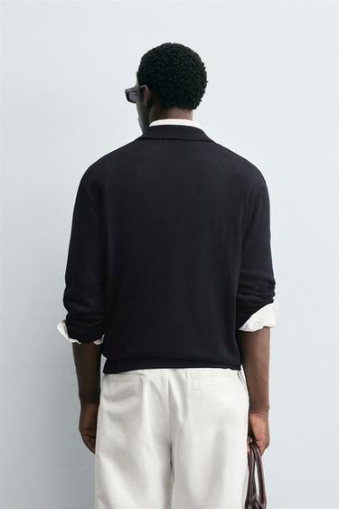 POLO EN MAILLE STRUCTURÉE - Bleu marine foncé de Zara - Image 2
