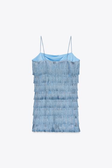 FRINGED SHORT DRESS - Blue by Zara - Image 5