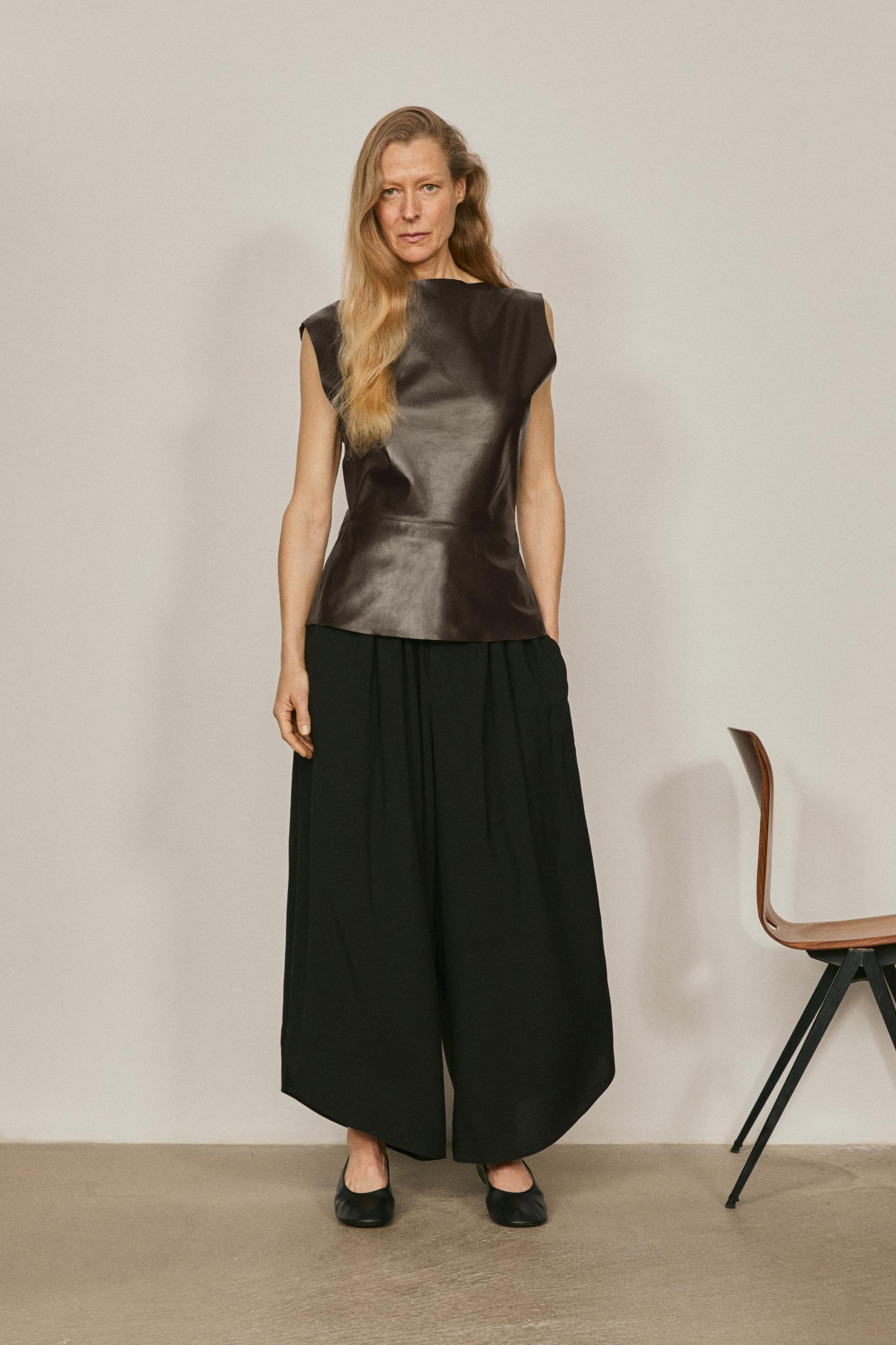 Nappa leather top with asymmetric neckline - LIMITED EDITION