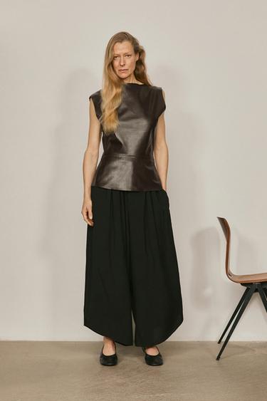 Zara Asymmetric nappa leather neck top - LIMITED EDITION - Brown - Image 0