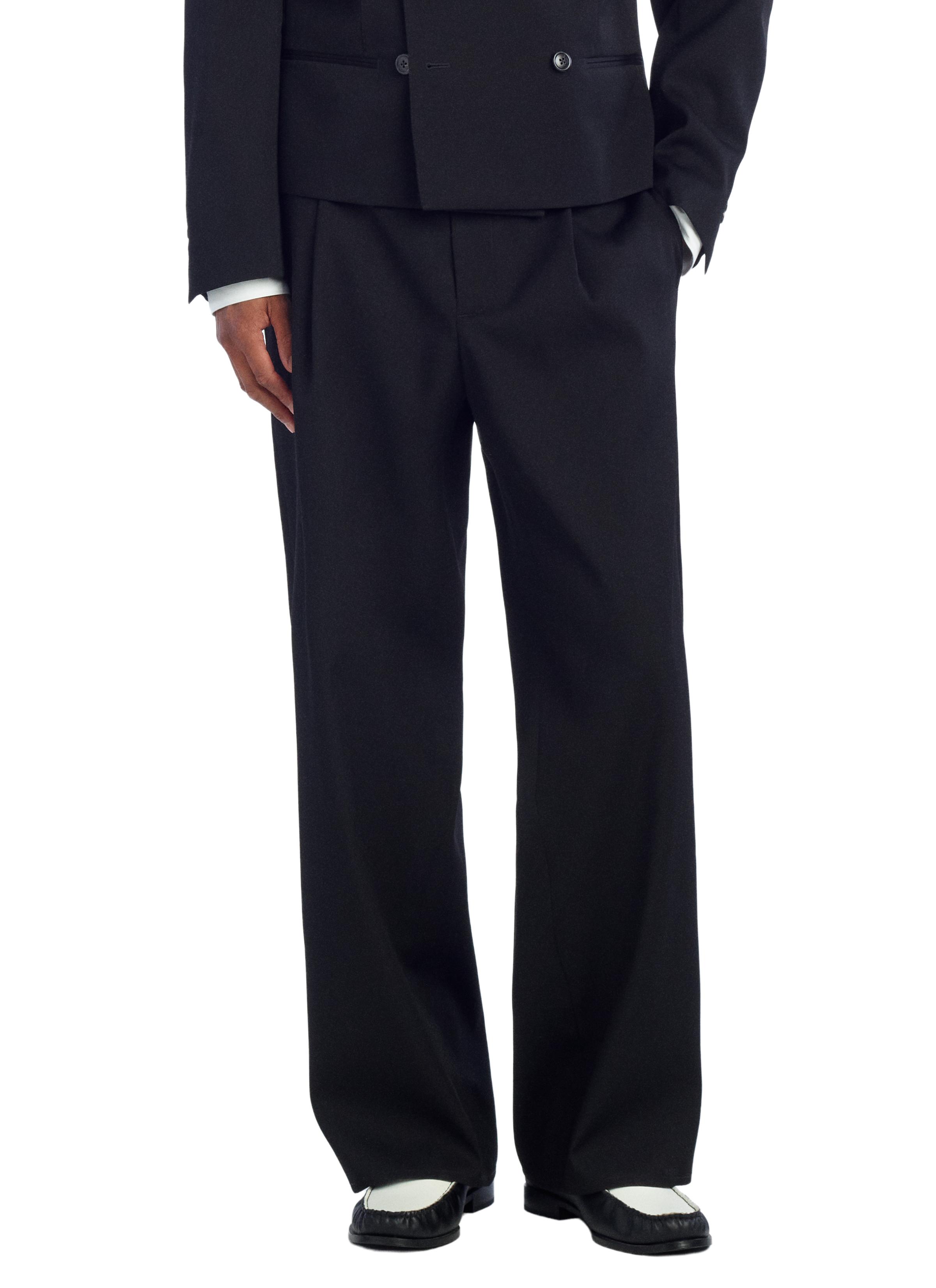 100% WOOL SUIT STRAIGHT FIT PANTS — Black