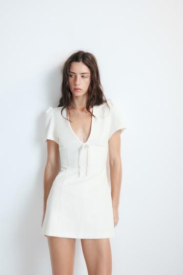 Zara BOW MINI DRESS - White