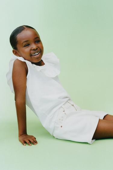 RUFFLED T-SHIRT WITH SWISS EMBROIDERY - White by Zara