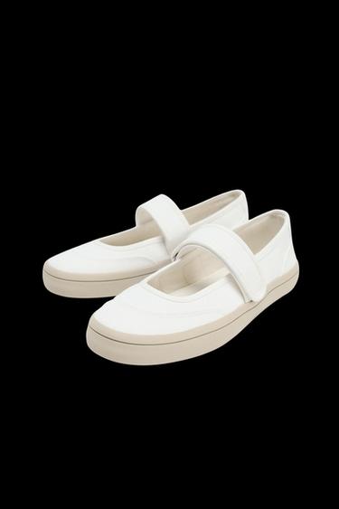 FABRIC STRAP BALLERINAS - White by Zara