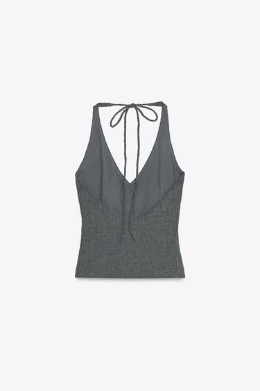 TOP CHÂLE TEXTURÉ - Gris chiné de Zara - Image 4