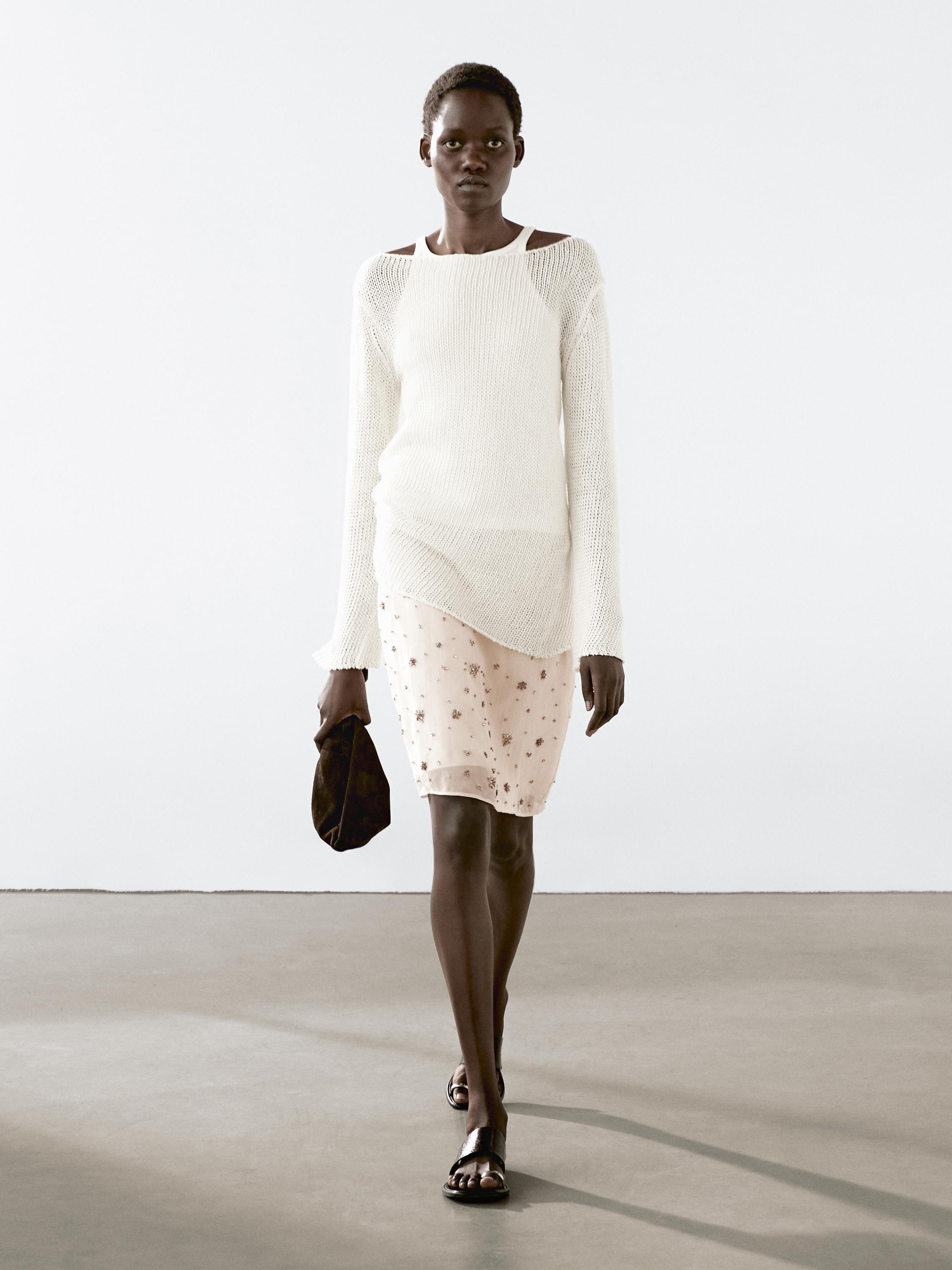 Rhinestone mini skirt - Ecru | ZARA United States