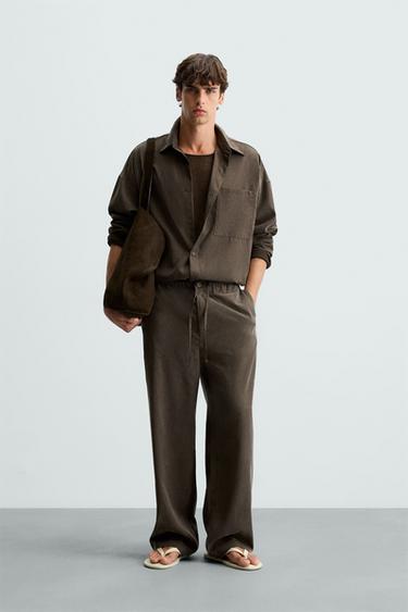 Zara RELAXED FIT FLOWY PANTS - Chocolate - Image 0