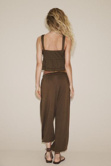 RUFFLED TOP WITH BOW - Brown by Zara - Image 3