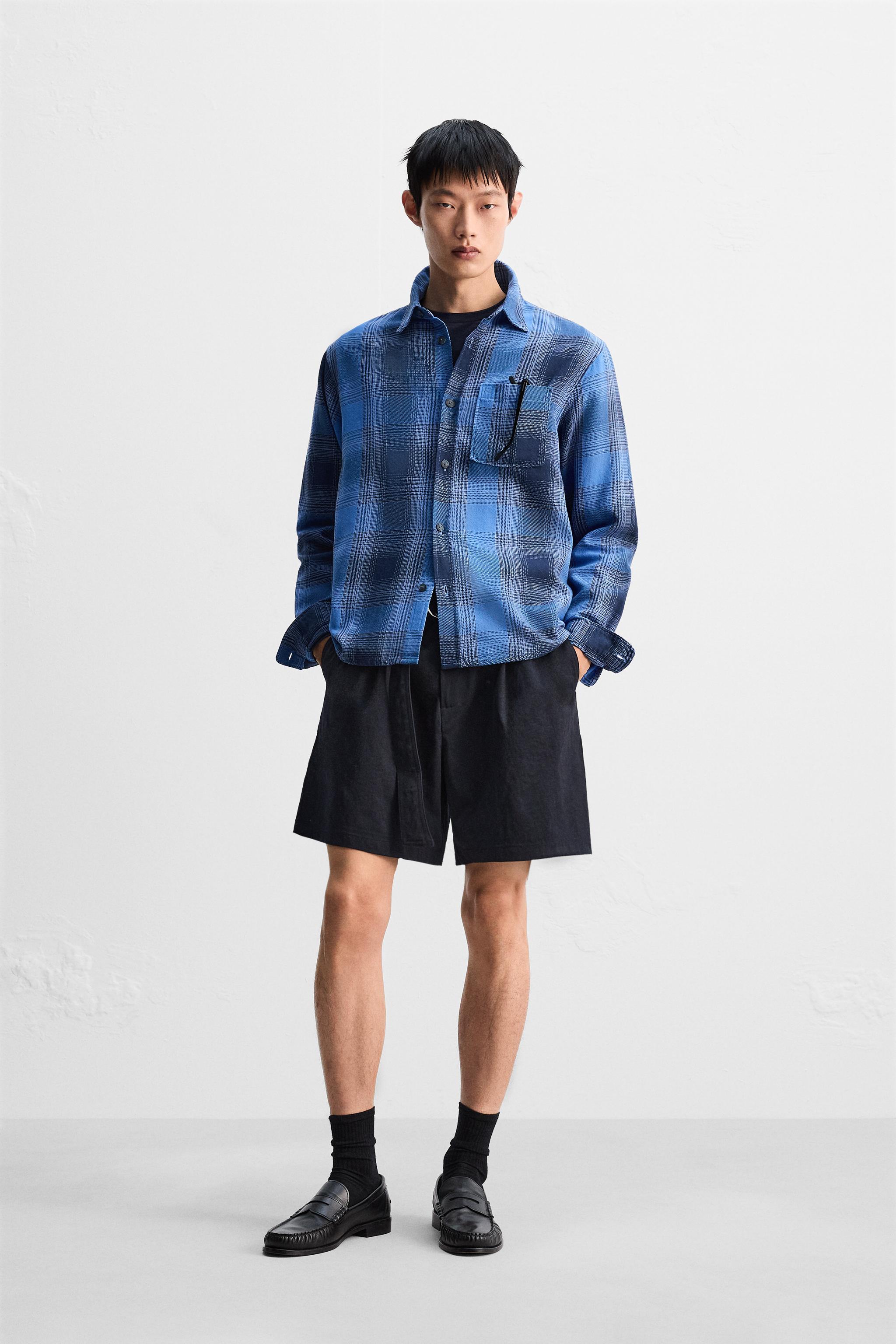 チェック柄ポケットシャツ - ブルー | ZARA Japan / 日本