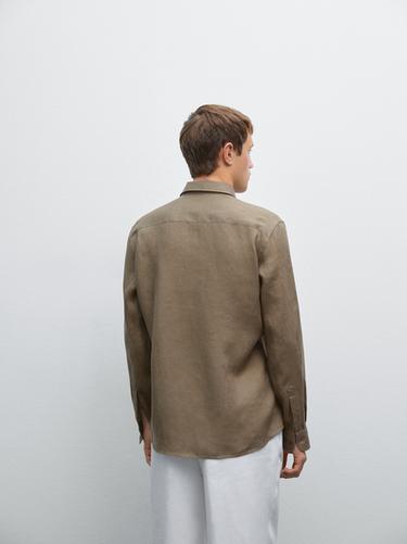 Zara 100% linen slim fit shirt - Khaki