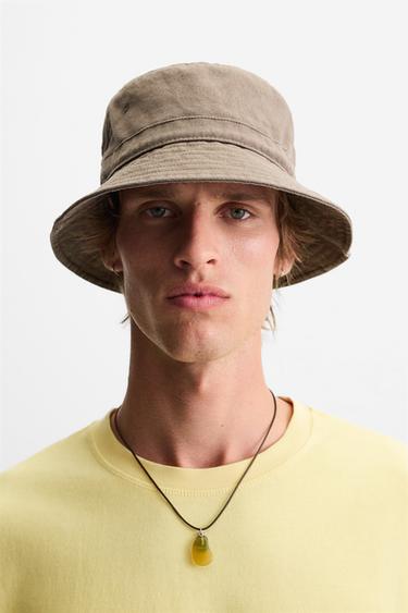 Zara WASHED BUCKET HAT - Dark brown - Image 0