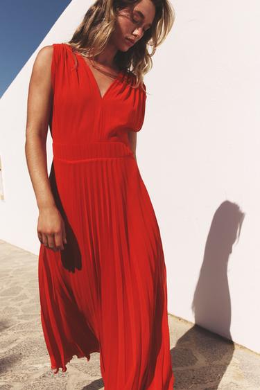 VESTIDO MIDI PLISADO - Rojo de Zara - Imagen 0