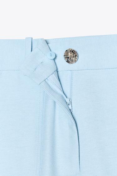 PANTALON DROIT BOUTON MÉTALLIQUE - Bleu ciel de Zara - Image 7