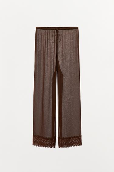 PANTALON FLUIDE DENTELLE - Marron de Zara - Image 4