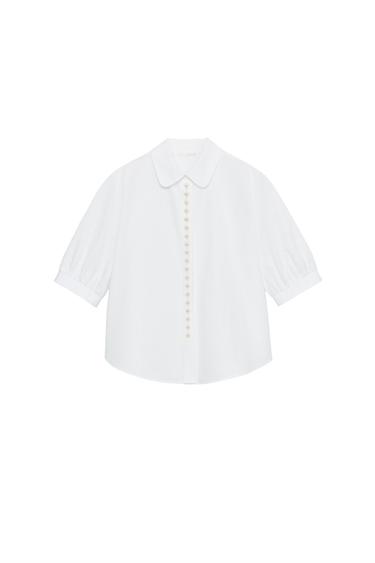SHORT SLEEVE SHIRT WITH FAUX PEARLS - White by Zara