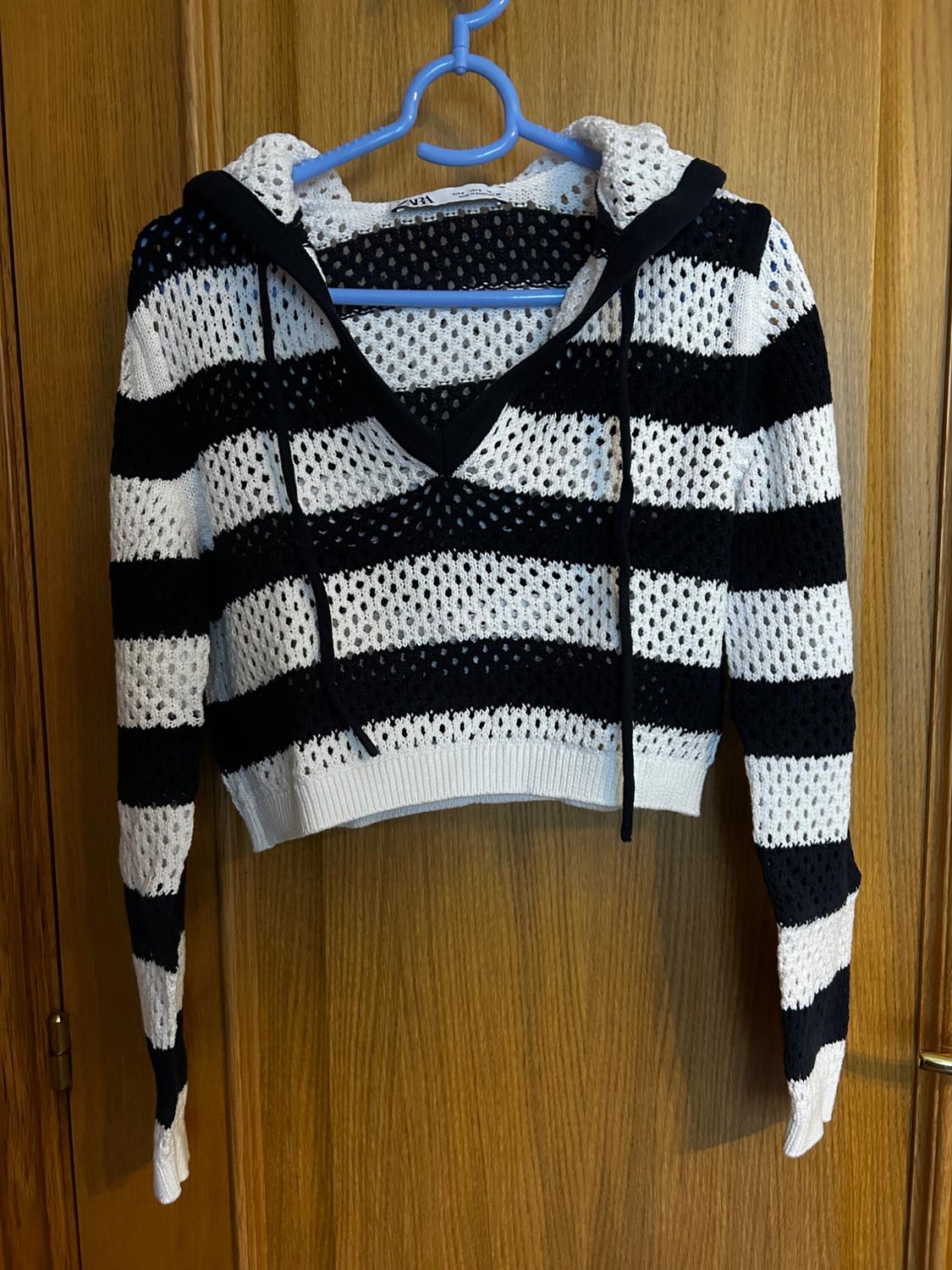 STRIPED POINTELLE KNIT TOP