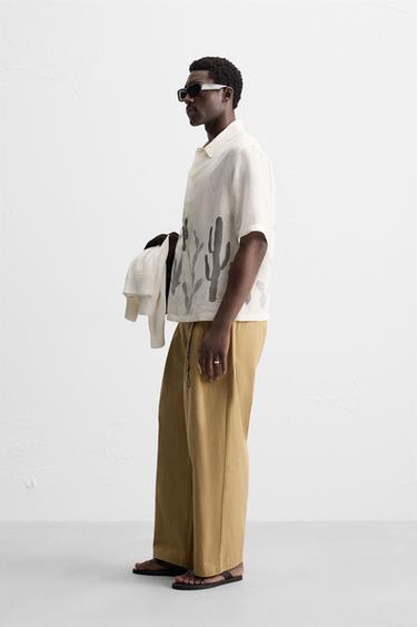 LINEN-VISCOSE CACTUS SHIRT - White by Zara - Image 3