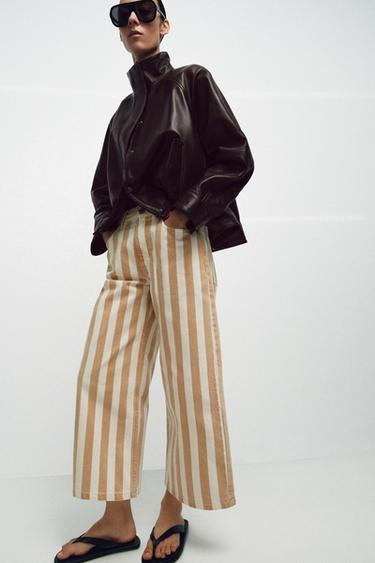 Zara ZW COLLECTION MID-RISE STRIPED CULOTTES - Mid-ecru