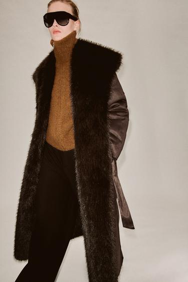 Zara BELTED FAUX FUR COAT ZW COLLECTION - Brown