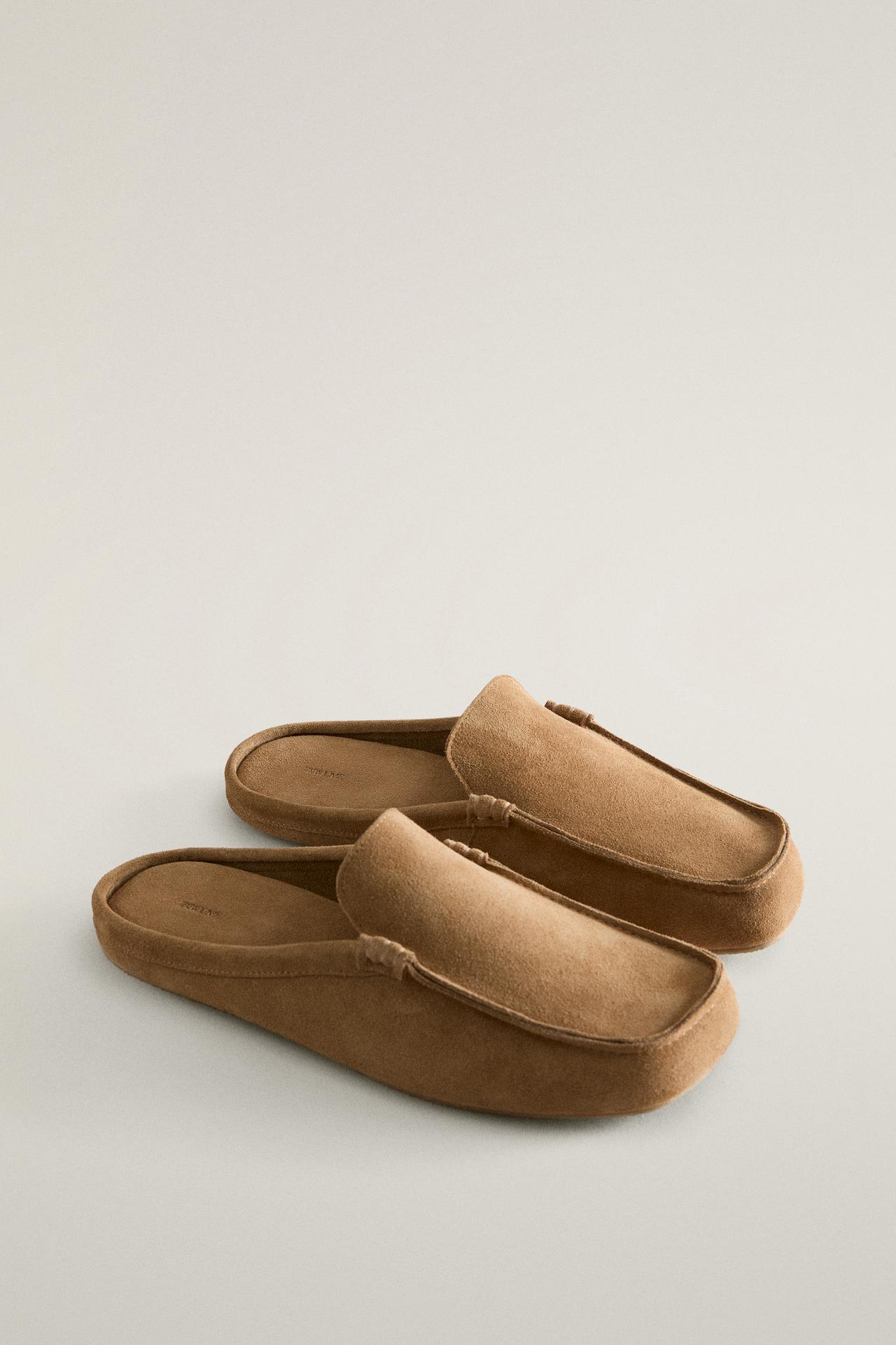 LEATHER MULE LOAFERS — Brown