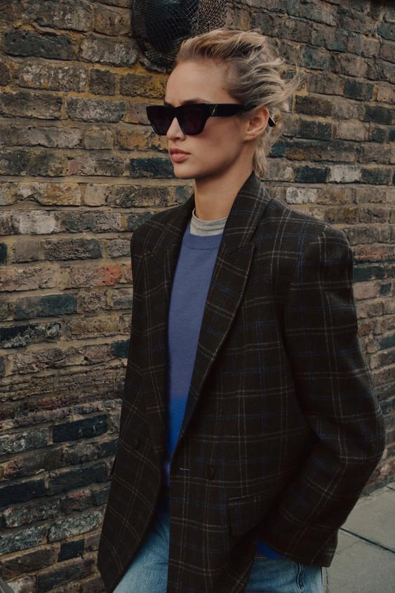 OVERSIZE DOUBLE-BREASTED BLAZER - Brown-Blue by Zara - Image 0