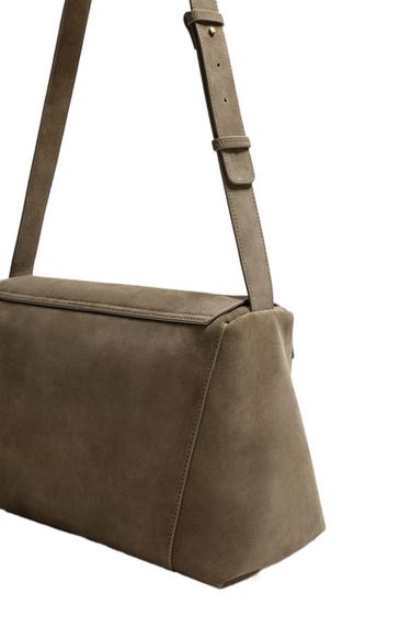 Zara LEATHER CROSSBODY BAG L LIMITED EDITION - Khaki Green