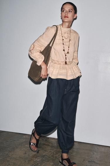 ZW COLLECTION EMBROIDERED ROMANTIC SHIRT - Pale pink by Zara