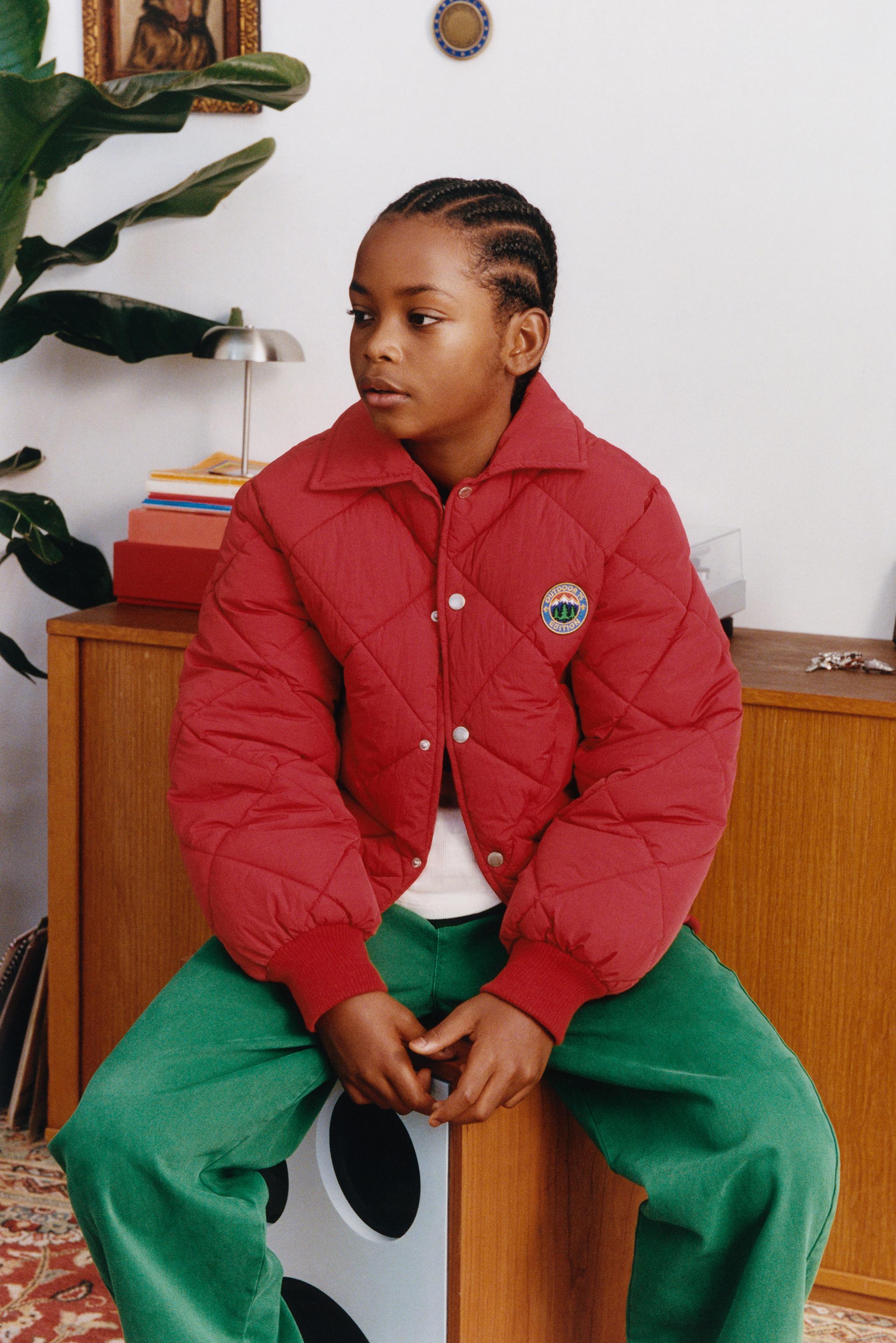 QUILTED PATCH BOMBER JACKET — Red