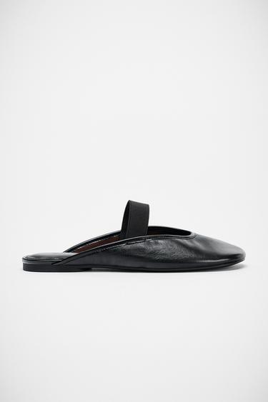 Zara LEATHER SLINGBACK BALLET FLATS - Black