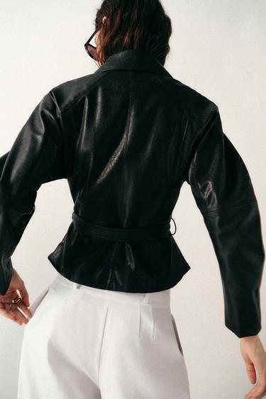 VESTE CEINTURÉE - Noir / Blanc de Zara - Image 6