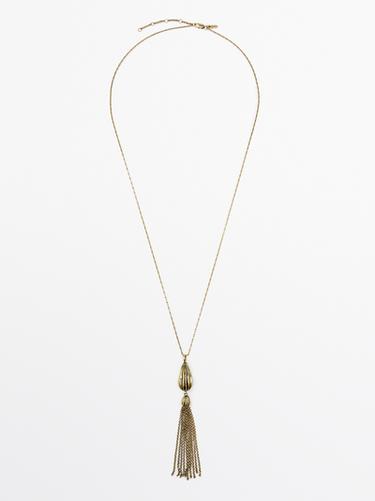 Zara Long cocoa tassel pendant - Golden