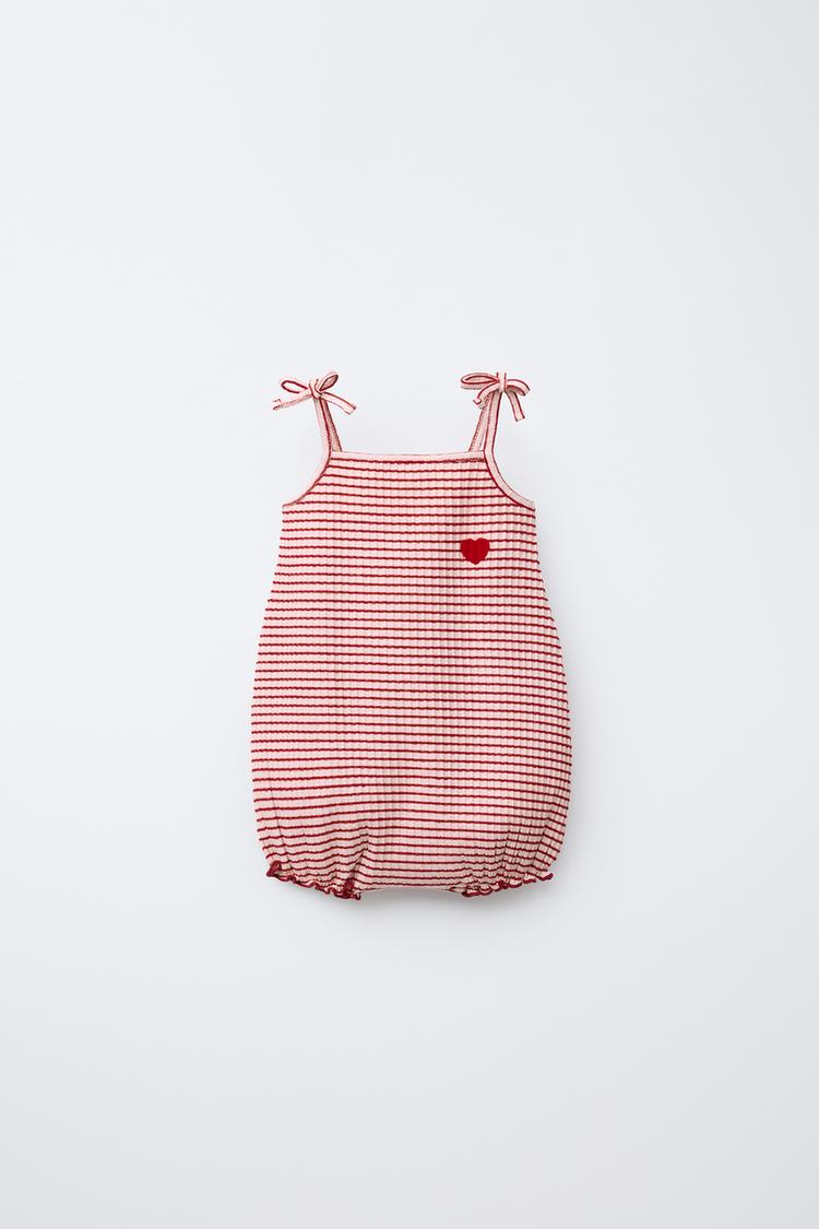 STRIPED ROMPER WITH FLOCK HEART Red ZARA South Africa