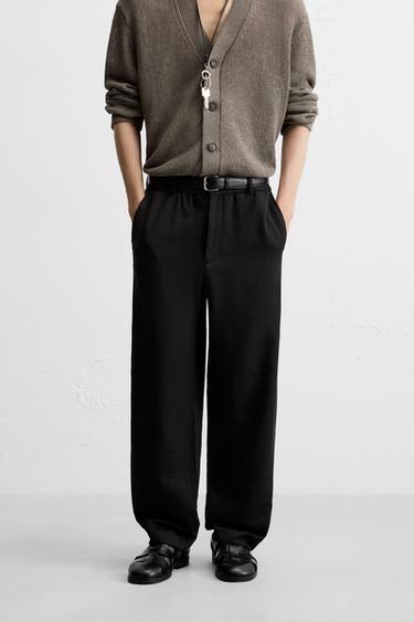 TEXTURED REGULAR FIT TROUSERS - Black by Zara