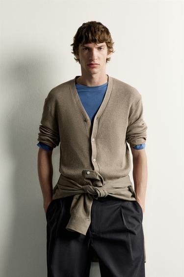 RIBBED RELAXED FIT CARDIGAN - Brown / Taupe by Zara