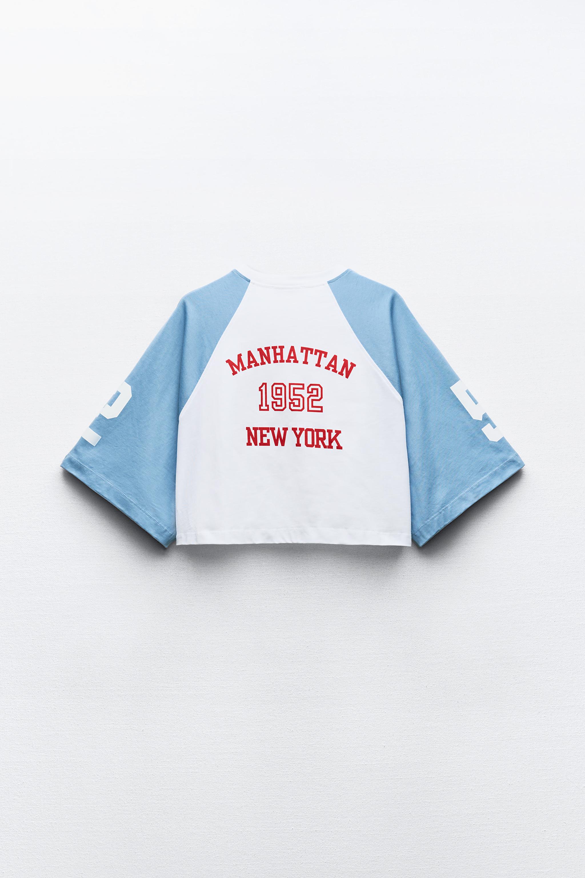 VARSITY NUMBER TEXT CROP T-SHIRT - Blue / White | ZARA United States