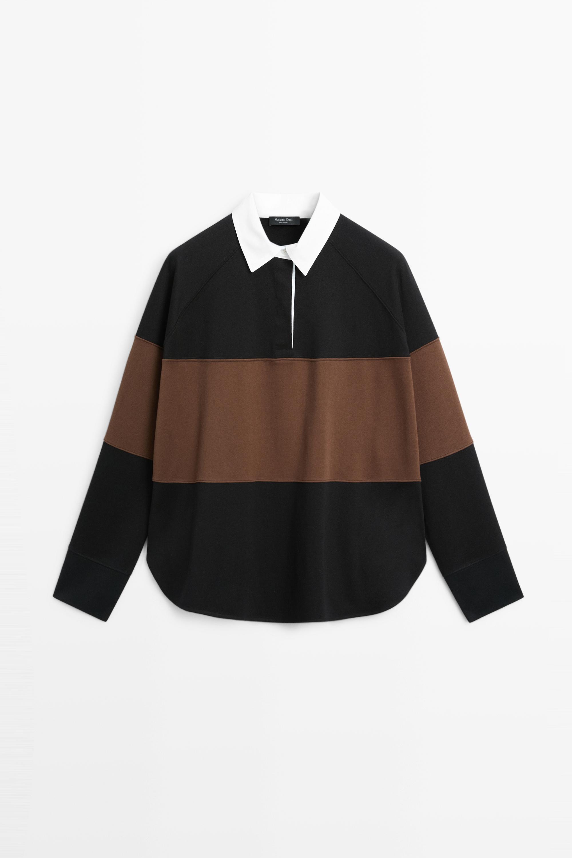 Oversize 100% cotton wide-stripe polo shirt
